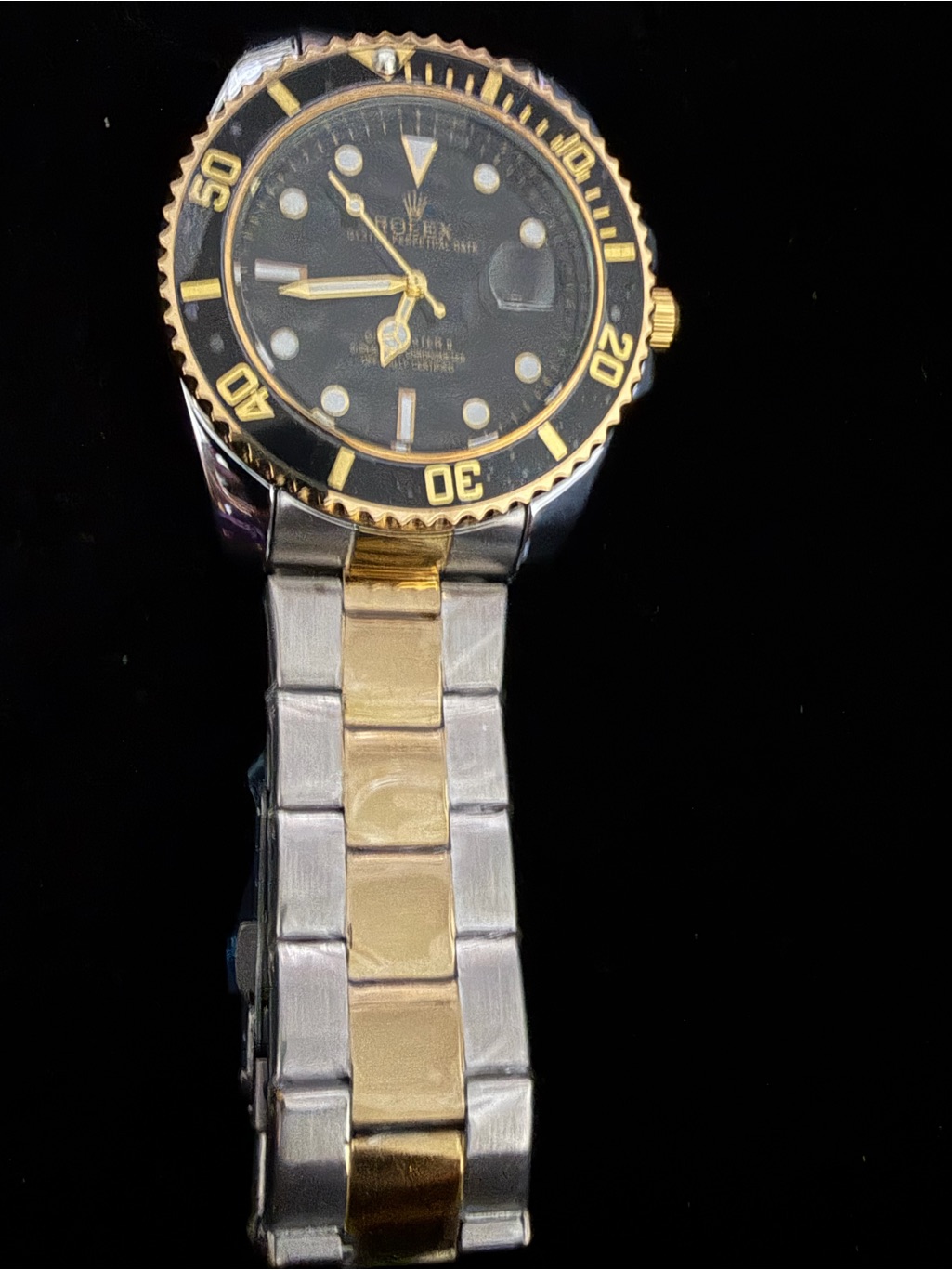 RolexStyle Mens TwoTone Black Dial Diver Watch